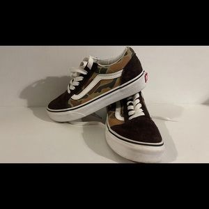 Boys brown and tan camo Vans, size 2